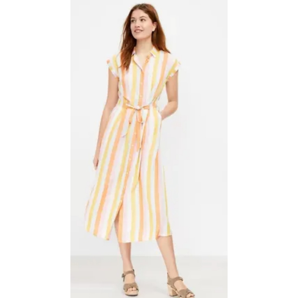 Loft Striped Tie Waist Midi Shirtdress Multicolor Size 4P